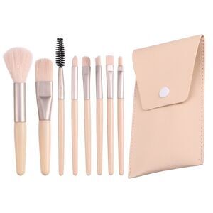 8 Pcs Artificial Fiber Plastic Metal Handle Travel Makeup Brush Set Light Pink